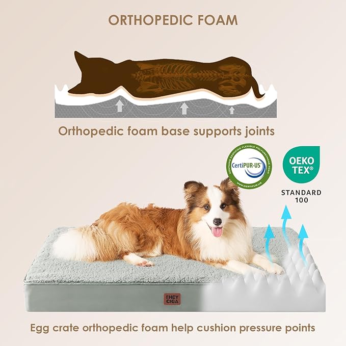 EHEYCIGA Orthopedic Dog Bed Medium with Removable Washable Cover, 30x20 | Egg Crate Foam Support, Durable Oxford fabric, Non-Slip Bottom, Machine Washable, Soft Waterproof Plush Pet Bed Mat For Crate - Image 3