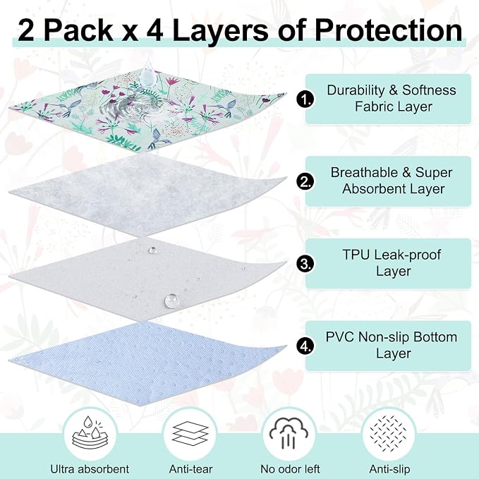 BEAUTYZOO Reusable Puppy Pads,Washable Pee Pads for Dogs,Non Slip Wee Wee Pad for Potty Training,Thick Heavy Absorbent Underpads for Playpen,Bed,Sofa,Crate,Whelping,Travel & Outdoor Spring, 24" x 36" - Image 4