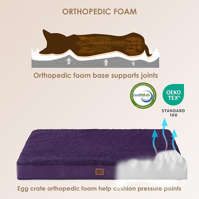 EHEYCIGA Orthopedic Dog Bed Extra Large with Removable Washable Cover, 47IN | Egg Crate Foam Support, Durable Oxford fabric, Non-Slip Bottom, Machine Washable, Soft Waterproof Plush Pet Bed Mat For Crate - Image 3