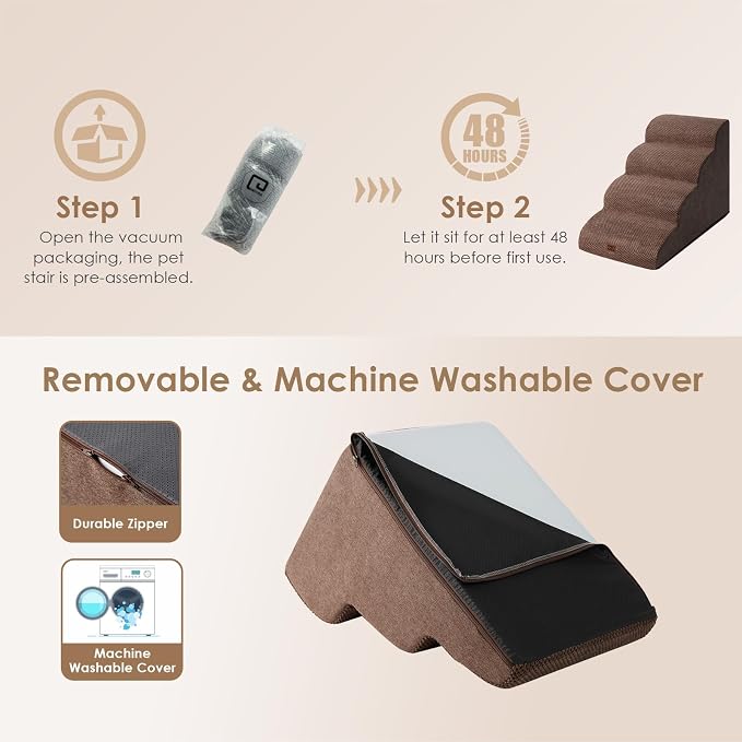 EHEYCIGA Curved Dog Stairs Ramp for High Beds 19.7" H, 4-Step Dog Steps for Small Dogs and Cats, Pet Stairs for High Bed Climbing, Non-Slip Balanced Pet Step Indoor, Brown - Image 6