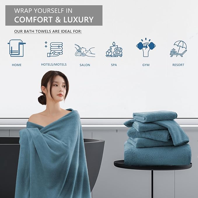 Extra Large Bath Sheet 4 Piece (35"x70")-Ultra Soft Oversized Bath Towel,Bath Sheet Set for Bathroom Hotel,Highly Absorbent Quick Dry Shower Towel Set for Adults,Bathroom Towel-Turquoise - Image 5