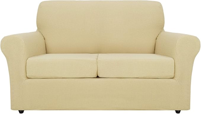 MAXIJIN 3 Piece Couch Covers for 2 Cushion Couch Super Stretch Loveseat Slipcover Dogs Pet Proof Fitted Furniture Protector Spandex Non Slip Sofa Love Seat Cover Washable (Loveseat, Beige) by MAXIJIN