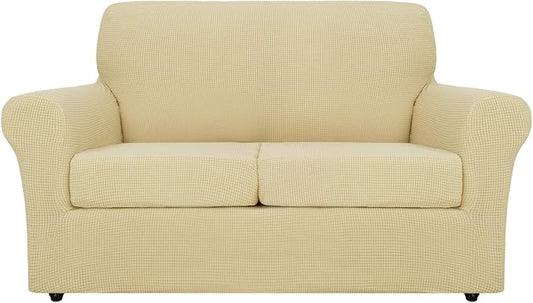 MAXIJIN 3 Piece Couch Covers for 2 Cushion Couch Super Stretch Loveseat Slipcover Dogs Pet Proof Fitted Furniture Protector Spandex Non Slip Sofa Love Seat Cover Washable (Loveseat, Beige) by MAXIJIN