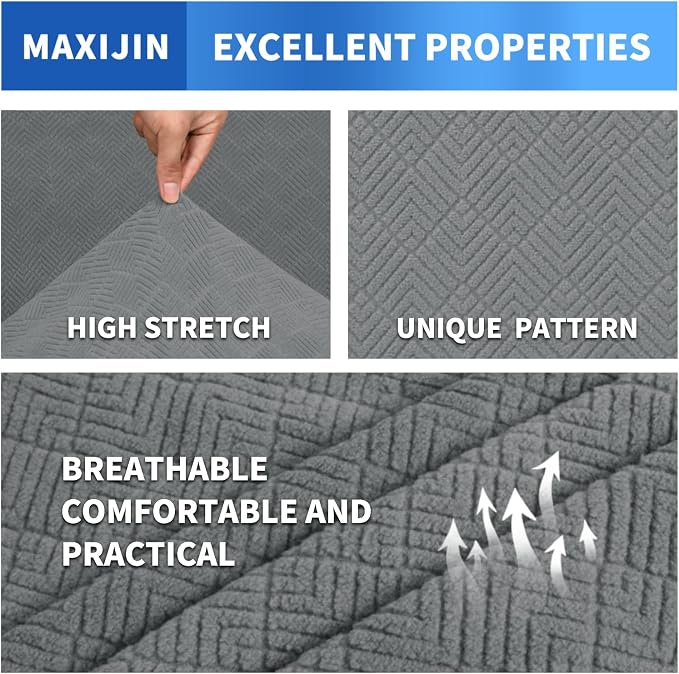 MAXIJIN 3 Piece Couch Covers for 2 Cushion Couch Sofa Cover, Stretch Loveseat Sofa Slipcovers for Sofas with 2 Large Cushions, Thick Dogs Pet Furniture Covers (71"-91", Light Gray) - Image 4