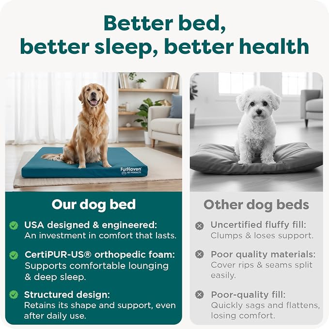 FurHaven Water-Resistant Orthopedic Dog Bed for Large Dogs, Oxford Polycanvas Mattress, Solid Orthopedic Foam Slab for Joint Support, Removable Washable Cover, Jumbo Plus/XXL, Deep Lagoon - Image 7