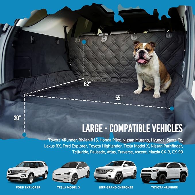 Bulldogology SUV Cargo Liner for Dogs 55"x82" Heavy Duty Pet Trunk Cargo Cover Area - Trunk Cover Car Protector for Dogs Waterproof Nonslip Mat - Dog Cargo Liner SUVs Vans Cars (Large, Black) - Image 2