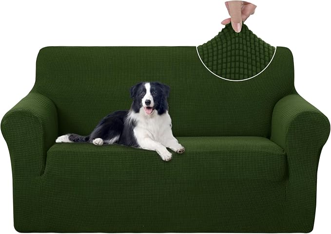 U-NICE HOME Loveseat Cover Stretch Couch Cover Sofa Slipcover, Bronze Green | 2 Cushion Sofa, 1-Piece Sofa cover, Washable, Pet friendly, Furniture protector, Polyester Spandex Jacquard fabric by U-NICEHOME
