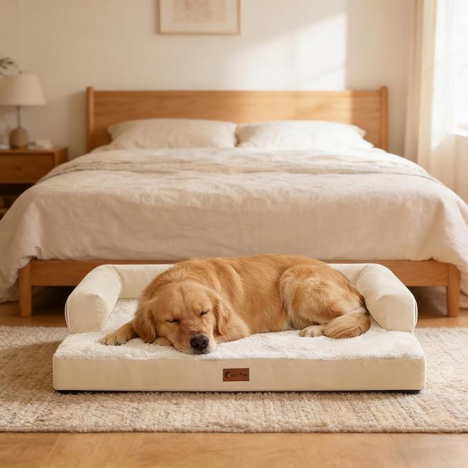 Orthopedic Washable Dog Bed for Extra Large Dogs, 53x42in, Beige | Orthopedic Foam Eases Joint Pressure, Bolsters Supports Head And Neck, Washable Pet Beds, Removable Cover, Non-Slip Bottom - Image 9