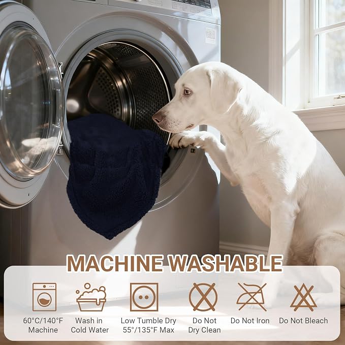 Waterproof Dog Blanket for Large Dogs - Reversible Washable Pet Blanket, Soft Sherpa Fleece Furniture Protector, Cat Throw Bed Couch, Navy, 60"x80" - Image 5
