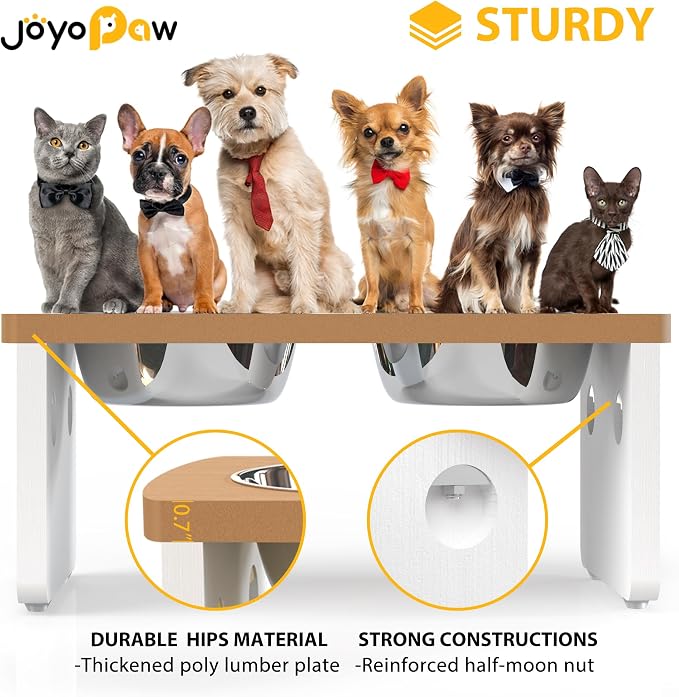 Elevated Dog Bowls, Waterproof Raised Dog Bowl for Medium Dogs, HIPS Poly Lumber Stand with 2 Stainless Steel Bowls, Indoor & Outdoor Use (7'' Tall-40 oz Bowl, Teak - White) - Image 4