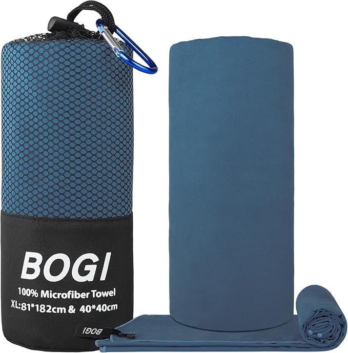 BOGI Microfiber Travel Sports Towel-Quick Dry Towel, Soft Lightweight Microfiber Camping Towel Absorbent Compact Travel Towel for Camping Gym Yoga Swimming Backpacking (XL:72''x32''+16''x16''-Nblue) - Image 2