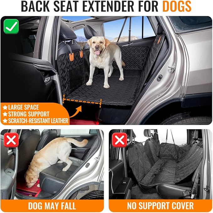MAXFUT Dog Back Seat Extender,Backseat Pet Cover for Dogs,Rear Dog Car Seat Cover for Back Seat,Hard Bottom Car Seat Cover for Dogs, Dog Hammock for Car - Image 3