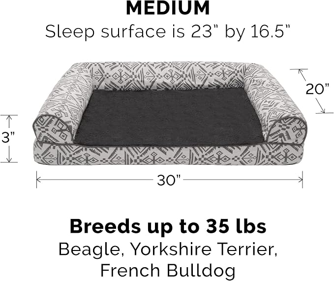 Furhaven Replacement Dog Bed Cover Plush & Southwest Kilim Décor Sofa-Style, Machine Washable - Boulder Gray, Medium - Image 3