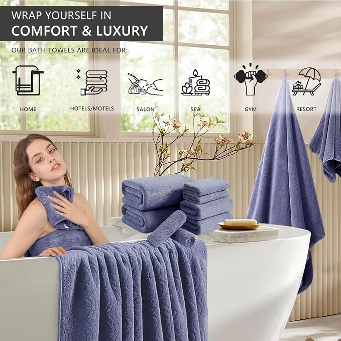 4 Piece Extra Large Bath Towel 35"x70" Oversized Bath Sheet Bath Towel Set for Bathroom Ultra Soft Cozy Highly Absorbent Quick Dry Bathroom Towel for Spa Gym Hotel,Shower Towel for Daily Use,Wedgewood - Image 2