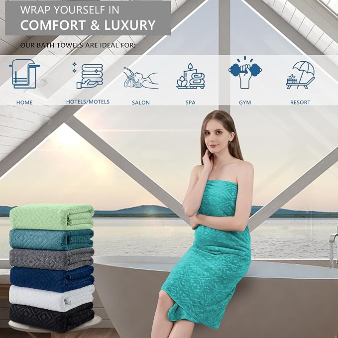 Bath Towel Set of 4 Extra Large Bath Sheet 35"x70" Oversized Bath Towel Soft Microfiber Bathroom Towel for Adults Highly Absorbent Quick Dry Towel Set for Bathroom,Hotel,Shower Bath Sheet Teal Blue - Image 4