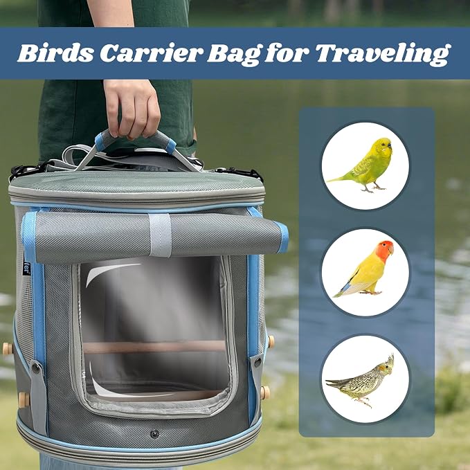 halinfer Bird Travel Carrier Cage for Small to Medium Size, Portable Parrot Parakeet Cockatile Conure Transport Cage with Clear Window and Fabric Shade, Round Carry Bird Bag - Image 6