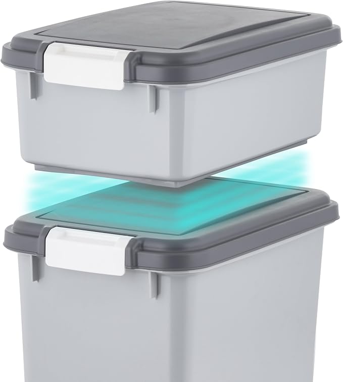 IRIS USA Dog Food Storage Container, 30 lbs & 11 lbs Combo, Cat Food Storage Container, Dog Treat Container, Airtight, Stackable, 2-Cup Scoop, Wheels, Easy Mobility, Gray - Image 6