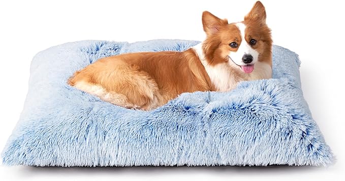 EHEYCIGA Fluffy Dog Crate Bed for Large Dogs, Plush Faux Fur Pad, Blue | Calming Anti Anxiety Large Dog Crate Bed, Washable Soft Warm Mat with Non-Slip Bottom by EHEYCIGA