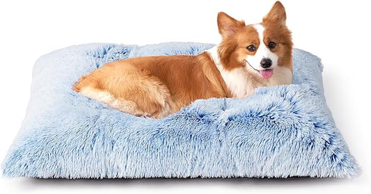 EHEYCIGA Fluffy Dog Crate Bed for Large Dogs, Plush Faux Fur Pad, Blue | Calming Anti Anxiety Large Dog Crate Bed, Washable Soft Warm Mat with Non-Slip Bottom by EHEYCIGA