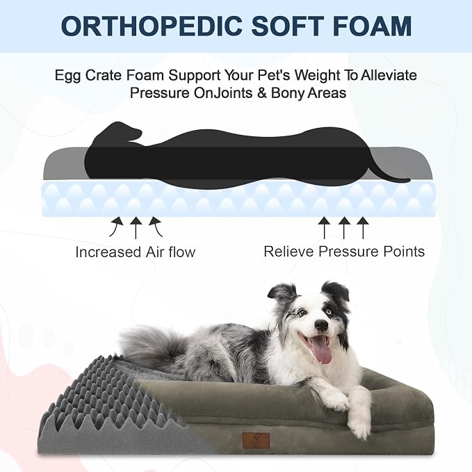 Jumbo Waterproof Dog Bed for Extra Large Size Dogs with Bolster | 360 Degree Bolster Support, Egg Crate Foam, Waterproof Liner, Non-Slip Bottom, Machine Washable Cover, 53 x 42 Inch - Image 2