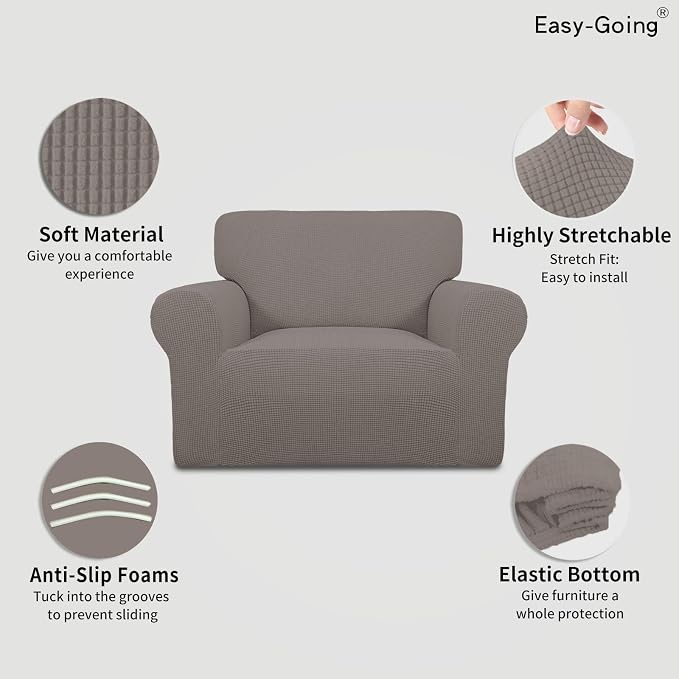 Easy-Going Stretch Oversized Chair Slipcover with Arm Washable Taupe | 1-Piece Large chair covers armchair Furniture Protector for Living Room chair and a half cover Soft For Kids, Pet. - Image 3