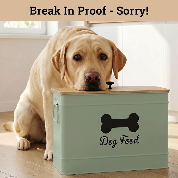 Metal Dog Food Container 15-20 lbs w/ Airtight Bamboo Lid, 70 Cup Capacity | Pet Jar For Dogs up to 100lbs, Airtight Bamboo Lid, Sturdy Comfortable Metal Handle, Powder Coated Iron, Kibble Storage Bin - Image 9