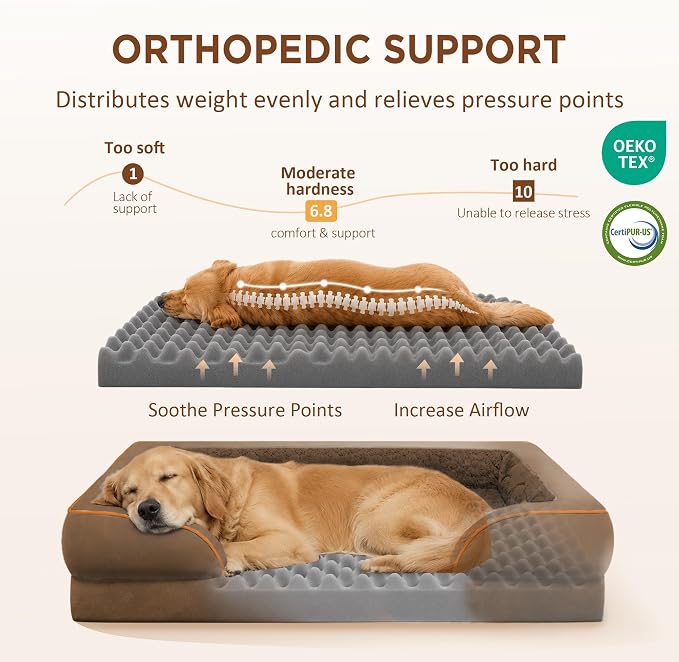 Comfort Expression Orthopedic Dog Bed for Extra Large Dogs with Bolster | Waterproof Dog Couch Bed with Washable Cover & Non-Slip Bottom, Supportive Egg Crate Foam Big Dog Bed, 53x42Inch - Image 2