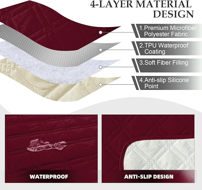 Genina Waterproof Recliner Chair Covers, Recliner Cover for Dog Pets Friendly, Washable Antislip Reclining Chair Cover Furniture Protector, Sofa Slipcover for Living Room(23.6inch/Burgundy) - Image 4