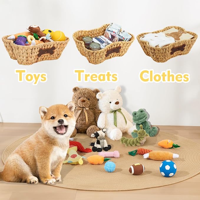 Wicker Basket for Pet Toys, 2 Pack Stylish and Natural Dog and Cat Toy Basket, Dog Storage Organizer with Bone Shape - Image 6