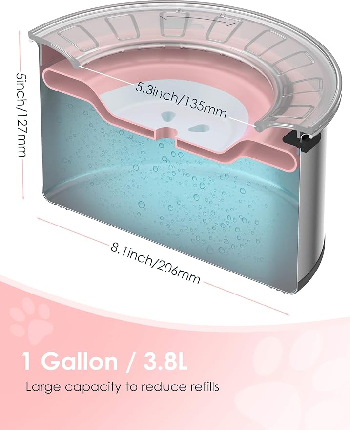 Heouvo 1 Gallon No Spill Dog Water Bowl with Slow Drink Floating Disk(Pink) | Splash-Proof Lid + Stainless Steel Bowl/Rubber Bottom/Slobber Stopper Water Bowl for Large Sloppy Messy Drinkers Reduce Mess - Image 2