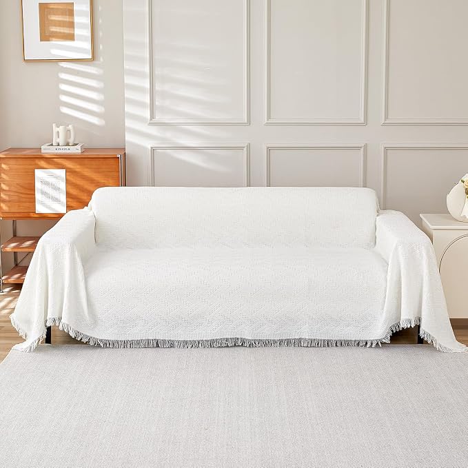 AIVIA Armless Loveseat Cover Sheet Blanket, Anti Slip Throw Cushion Covers for 2 Seater Armless Couches, Love-Seat Furniture Decor Slipcovers Protector for Dogs Cats (71” x 91” White) - Image 5