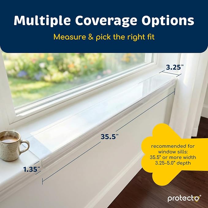 PROTECTO Window Sill Protector from Dogs & Cats, 35.5 x 3.25 in | Clear Window Guards from Cats Scratching, Chewing & Clawing - Keep Your Sills Smooth & Paws Safe - Strong Window Sill Cover - Image 4