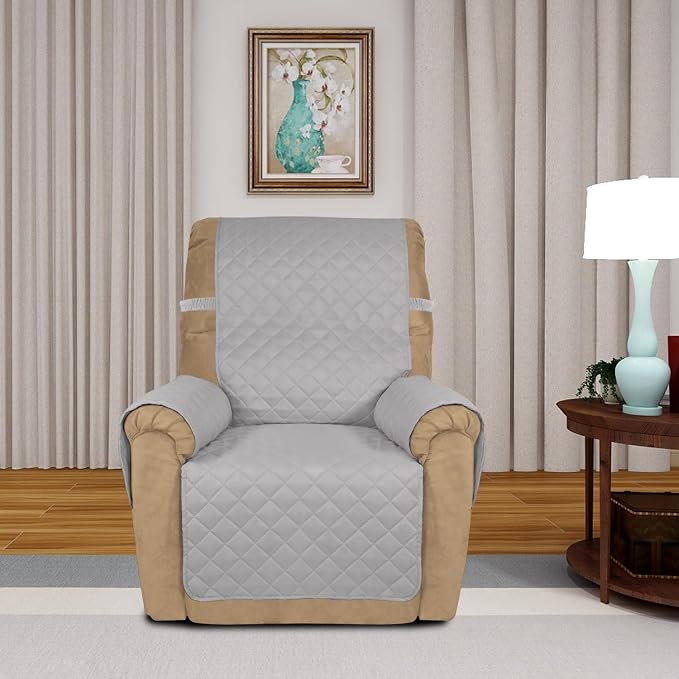 PureFit Reversible Recliner Chair Covers Couch Covers for Dogs, 19 in | Light Gray/Light Gray, Water Resistant Couch Protector, Washable Pet Couch Cover with Non Slip and Elastic Straps For Kids - Image 2