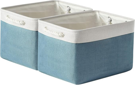 TcaFmac Organization and Storage Basket for Organizing - 16x12x12 inch Large 2 Pack Fabric Storage Cubes, Collapsible Storage Bins for Shelves Box Closet Cloth Home Toy Books Kids (White & Green) by TcaFmac
