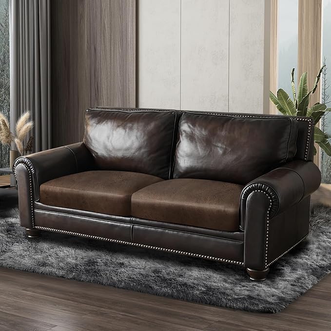 ANARACHON Leather Look Couch Cushion Covers Sofa Seat Slipcovers Sets Couches Furniture Protector for Sectional Armchair Loveseat Pets Kids Stretch Spandex Fabric (2 Cushion Loveseat, Brown) - Image 8
