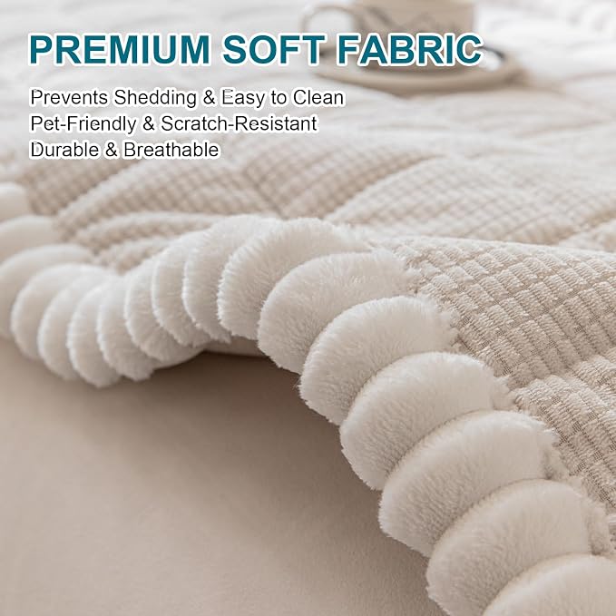 KRFOONN Couch Cover for Dogs Washable Pet Couch Covers for 2 Cushion Sofas Non-Slip Dog Sofa Protectors Cushion Covers Soft Sofa Slipcovers Cushion Protector for Pets (Style B-Beige, 27.6" x 59") - Image 3
