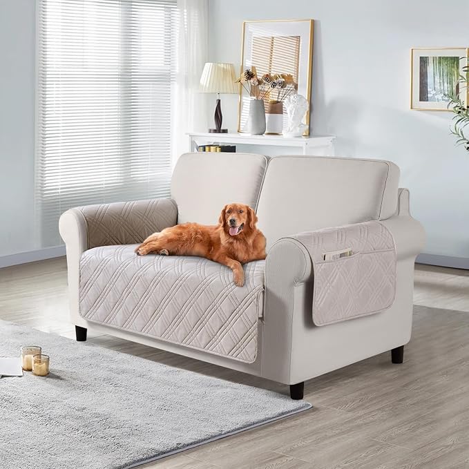 TAOCOCO Waterproof Loveseat Covers for Pets Dogs with Non Slip Backing, Sofa Seat Covers with Side Pocket for 2 Cushion Couch Washable Dog Couch Cover Protector Sofa Slipcovers(Loveseat, Cream) by TAOCOCO