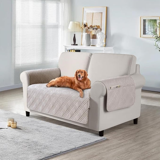 TAOCOCO Waterproof Loveseat Covers for Pets Dogs with Non Slip Backing, Sofa Seat Covers with Side Pocket for 2 Cushion Couch Washable Dog Couch Cover Protector Sofa Slipcovers(Loveseat, Cream) by TAOCOCO