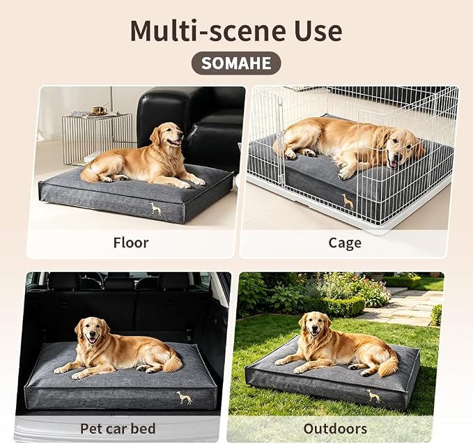 SOMAHE Waterproof Orthopedic Dog Bed, Washable, X-Large 47x35x4 Dark Gray | Indoor/Outdoor Ready: wide waterproof Oxford bed with TPU liner and 45D support for big dogs, SUV, patio, porch. - Image 8