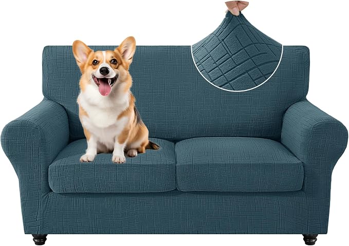 CYCMCAO 3 Piece Stretch Sofa Cover Couch Covers for 2 Cushion Couch, Loveseat Covers Stay in Place, Sofa Covers Washable with Elastic Bottom for Dogs (Forest Green), 71"-91" (2 Cushion Sofa) by CYCMACOHOME