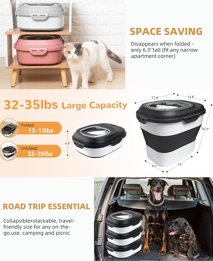 30-35 Lbs Dog Food Storage Container Collapsible Dog Food Container | Large Pet Food Storage with Airtight Lids,Wheels,Scoop and 2Pcs Food Storage Containers for Dog,Cat - Image 9