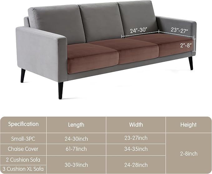 Hokway Velvet Couch Cushion Covers Water Resistant Seat Covers Stretch Sofa Cushion Protector(Small-3PC, Brown) - Image 2