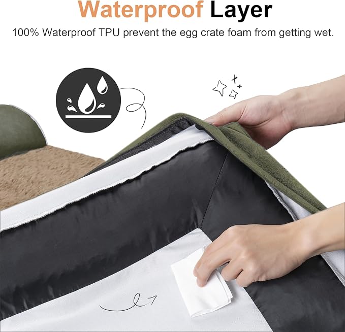 NANUYA Orthopedic Dog Bed for Small Dogs, 20 x 14 Inch, Dark Green | Egg crate foam for joint support, 3-sided bolster pet sofa, waterproof lining, washable cover, and non-skid base - Image 4