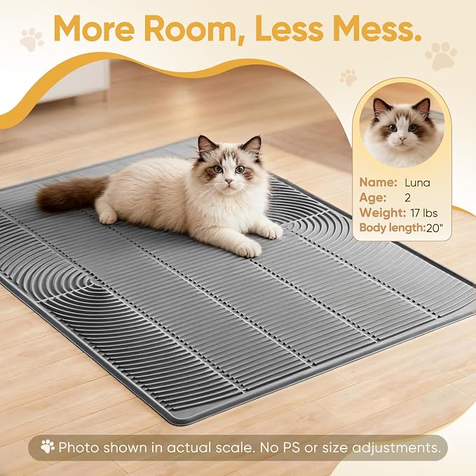 TRZZ XXL Cat Litter Mat, Large Silicone Waterproof Mat, Brown | Non-Slip, Easy to Clean, Cat Litter Trapping Mat, Kitty Litter Catcher, Scatter Control, for Floor - Image 3
