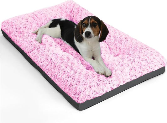 POCBLUE Washable Dog Beds for Crate, Small Plush Pet Mat for Cages, Anti-Slip Crate Pad for Outdoor/Indoor/Car Use, Comfy & Soft Kennel Pad for Dogs and Cats Up to 25 lbs, 23"x17", Pink by POCBLUE
