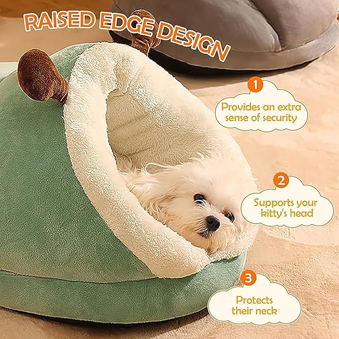 Small Dog Bed, Heated Pet Tent for Medium Puppies, Kitty Dogs, Cute Nest, Thick Fleece Warm Soft Sleeping Bag, Cozy Indoor Cave for Cats and Kittens (L, Green) - Image 5