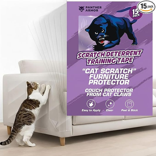 15 Pack Cat Scratch Furniture Protector Tape Sheets,Double-Sided Sticky Training (7 XL, 6 Large, 2 Medium), Anti-Scratch Couch & Sofa Guard, Clear, Not for Leather, Velvet, Microfiber by PantherArmor