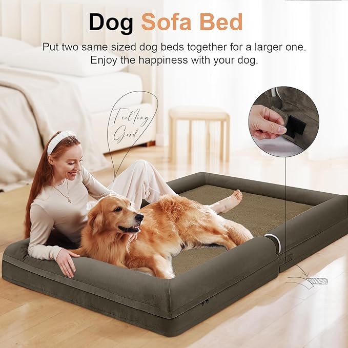 NANUYA Orthopedic Dog Bed for Large Dogs, 38 x 25 Inch, Brown | Egg crate foam for joint support, 3-sided bolster pet sofa, waterproof lining, washable cover, and non-skid base - Image 3