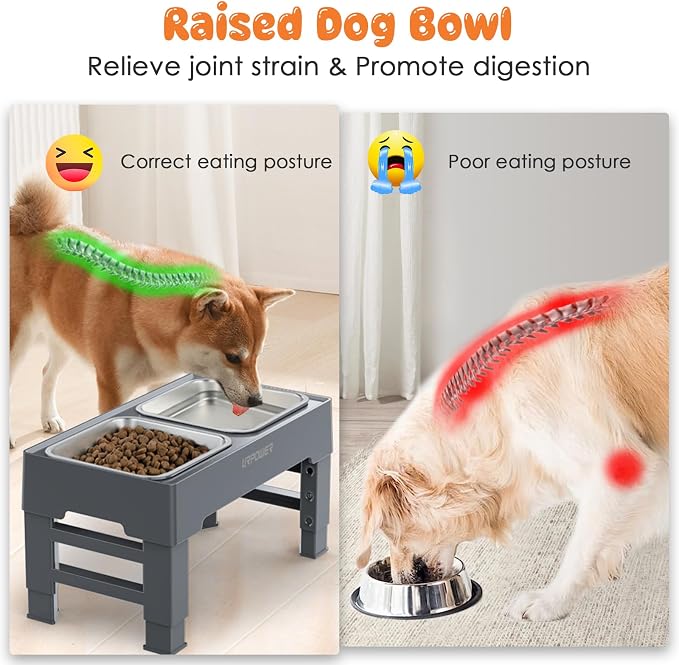 URPOWER Raised Dog Bowls 4 Height Adjustable Elevated Bowl Stand | Stainless Steel Water Bowl Non-Slip Dog Food Bowls Stand for Small Medium Large Dogs and Pets - Image 3