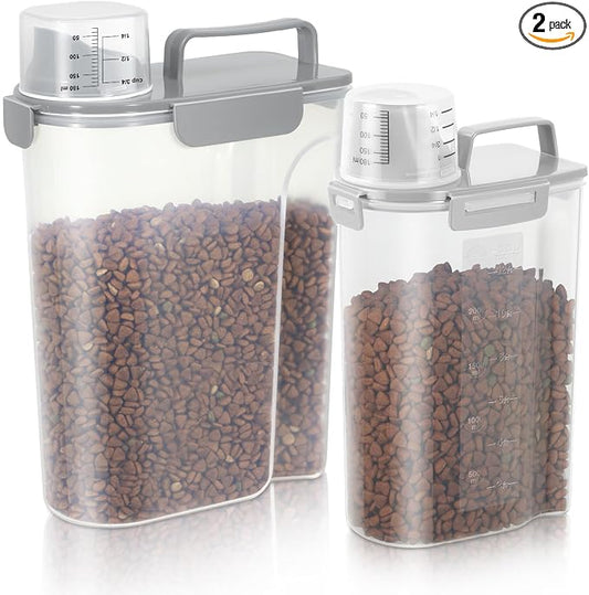 Dog Food Storage Container, Upgraded Large Nozzle BPA-free, 8-12 LBS Plastic Pet Food Storage Containers, With 4 Sealed Clasps, 1 Measuring Cup and Handle, Easy to Clean and Carry -2 Packs by LEAWALK